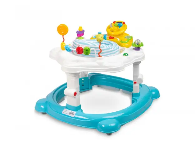 Premergator, jumper si leagan pentru bebelusi Toyz Hip Hop cu scaun rotativ 360 albastru deschis