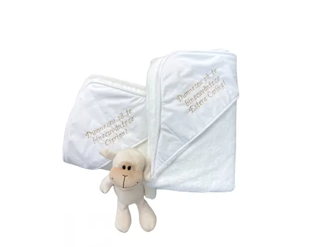 Prosop alb pentru bebelusi Personalizat cu capison 80x80 cm
