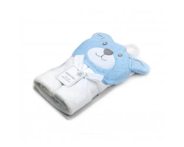 Prosop bebe cu gluga din bumbac ursulet bleu