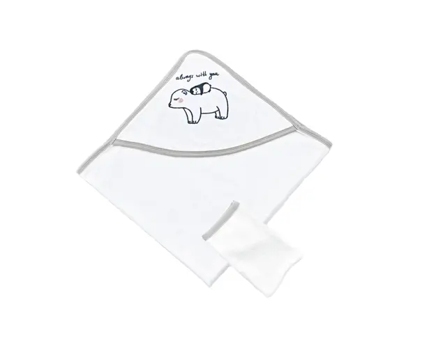 Set prosop cu capison si manusa de baie pentru copii BabyJem WhiteGrey