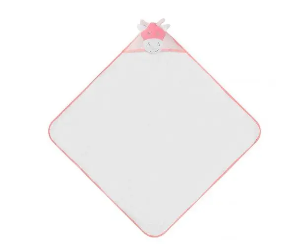 Prosop cu gluga din bumbac pentru bebelusi Calut Roz 84x84cm
