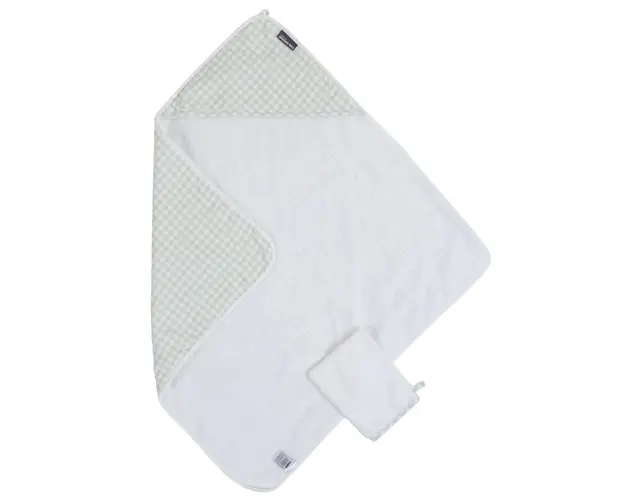 Prosop cu gluga si manusa de baie Childhome 80x80 cm jerse muselina verde