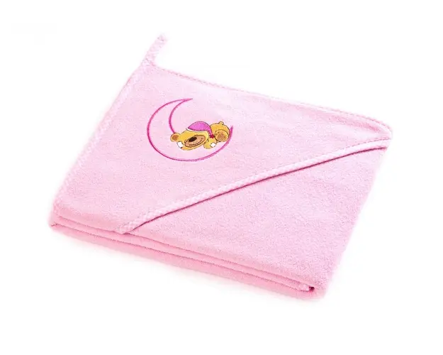 Prosop de bumbac cu gluga Sensillo Bear 100x100 cm roz