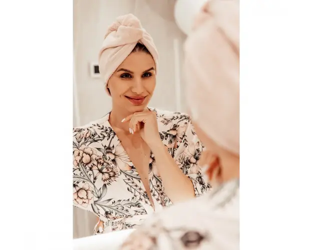 Prosop Turban din bambus pentru mamici si copii Sepia Rose