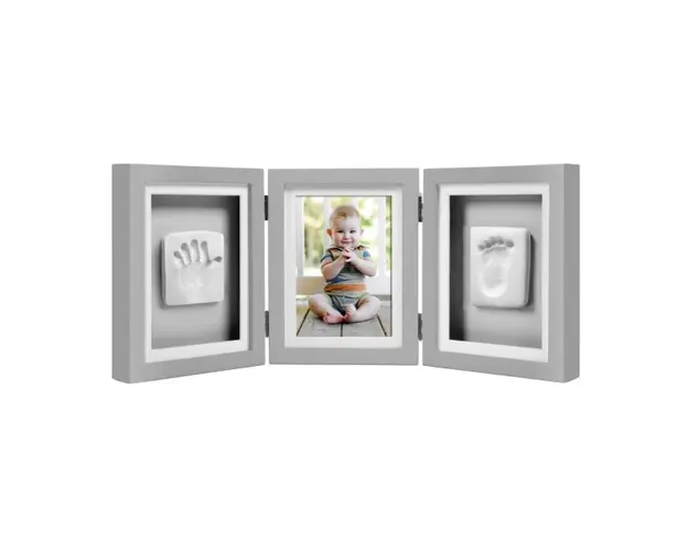 Kit rama foto tripla gri cu amprente manuta si piciorus Pearhead