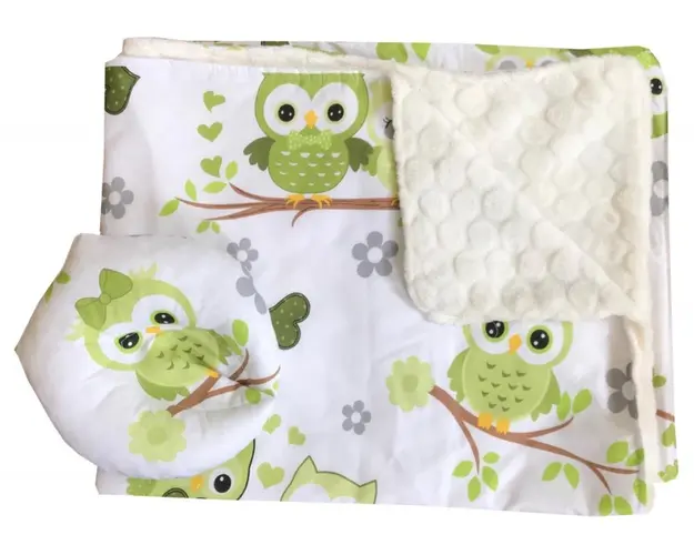 Reductor Bebe Bed Nest cu paturica si pernuta antiplagiocefalie Bufnite verzi
