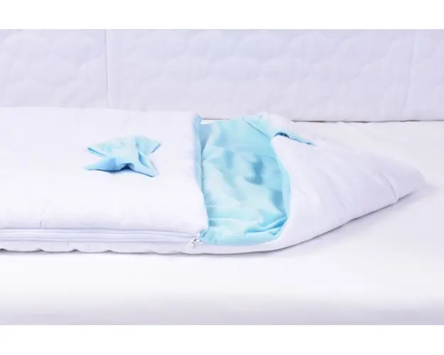Saculet de dormit gros velvet alb si bleu 80x45 cm tog 2,5