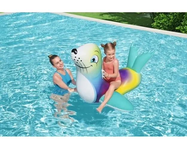 Saltea gonflabila copii Foca curcubeu pentru piscina 157 x 114 cm Bestway