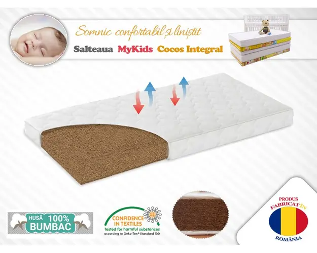 Saltea fibra de cocos integral 120x60x06 husa bumbac matlasat