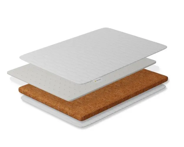 Saltea pentru bebe cocos latex cu husa detasabila bumbac organic si lana 127x63x10 cm