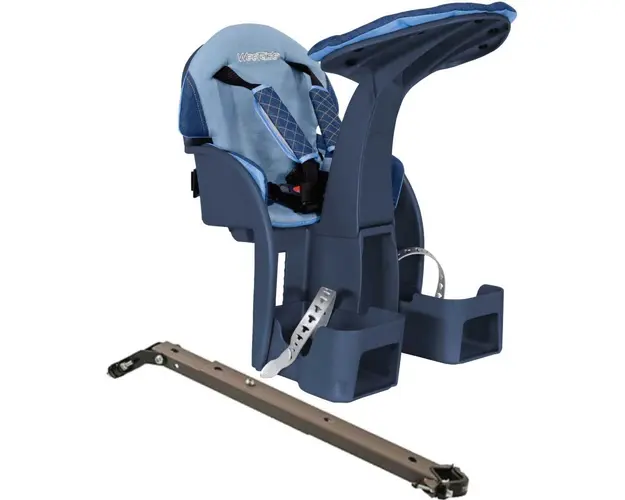 Scaun bicicleta copii SafeFront Deluxe pozitie montare centru 15 kg si casca protectie XS 44-48 Fairy Tale WeeRide denim