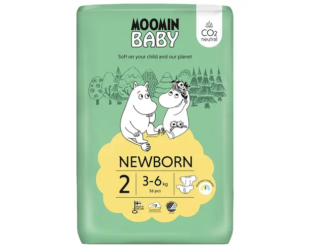 Scutece finlandeze eco Moomin Baby 2, 3-6 kg 58 bucati
