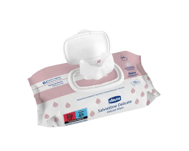 Servetele umede Chicco cu clapeta fara alcool si sapun 72 bucati 0 luni+