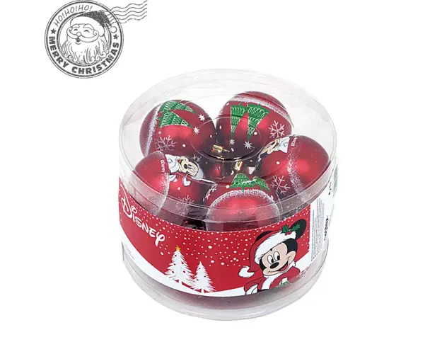 Set 10 globuri brad Craciun Mickey Mouse rosii 6 cm