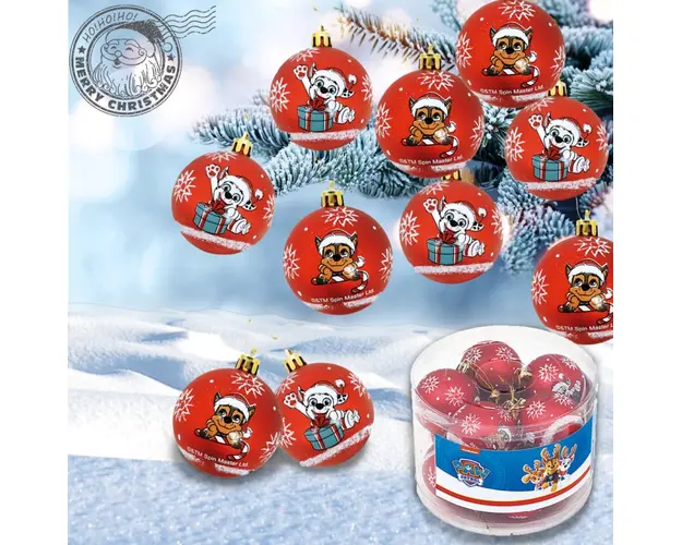 Set 10 globuri brad Craciun Paw Patrol 6 cm