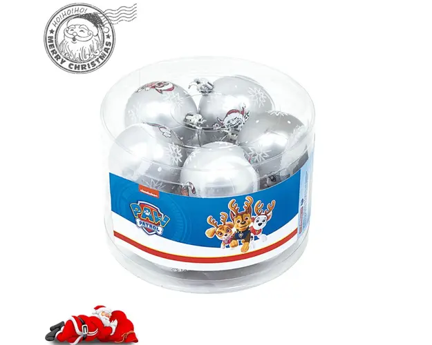 Set 10 globuri brad Craciun Paw Patrol argintii