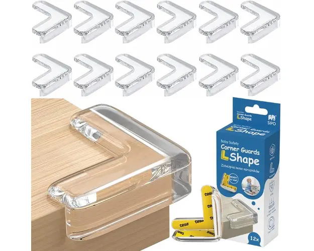 Set 12 coltare din silicon Sipo Baby Safety pentru protectie ridicata la colturile mobilei triunghi
