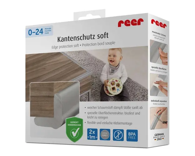 Set 2 benzi de protectie universala Reer din spuma poliuretan pentru muchii si colturi gri 2 x 1 m