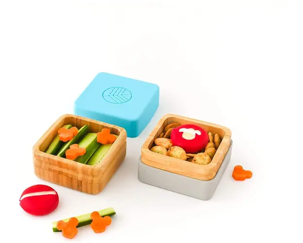 Set 2 caserole pentru gustari din bambus albastru si gri eco rascals