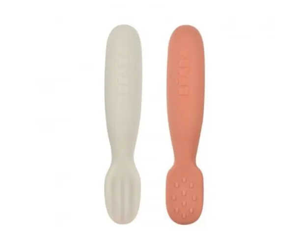 Set 2 linguri silicon Beaba terracotta velvet grey