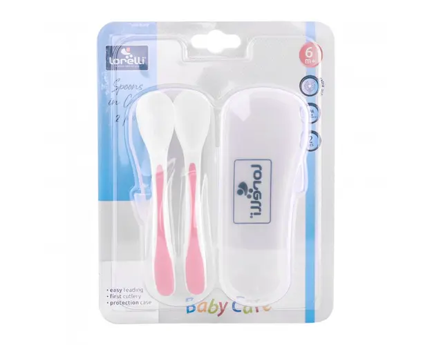 Set 2 lingurite cu suport 6 luni+ Pink