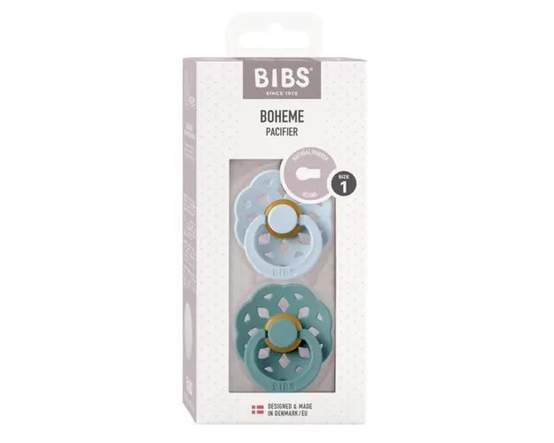 Set 2 suzete Bibs Boheme Latex tetina rotunda 0 luni + Baby BlueIsland Sea