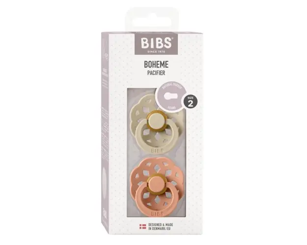Set 2 suzete Bibs Boheme Latex tetina rotunda 6 luni + VanillaPeach