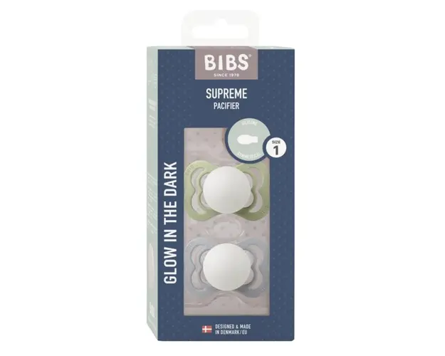 Set 2 suzete Bibs Supreme Fosforescente Glow Silicon tetina simetrica 0 luni + SageCloud