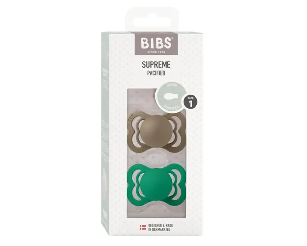 Set 2 suzete Bibs Supreme Silicon tetina simetrica 0 luni + Dark OakEvergreen