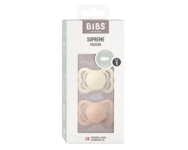 Set 2 suzete Bibs Supreme Silicon tetina simetrica 0 luni + IvoryBlush