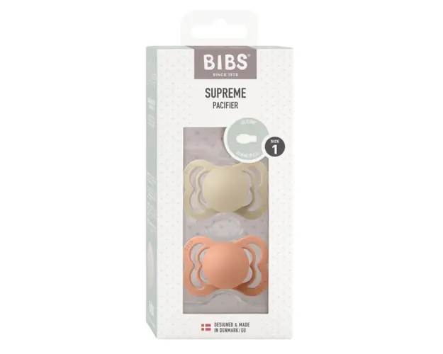 Set 2 suzete Bibs Supreme Silicon tetina simetrica 0 luni + VanillaPeach