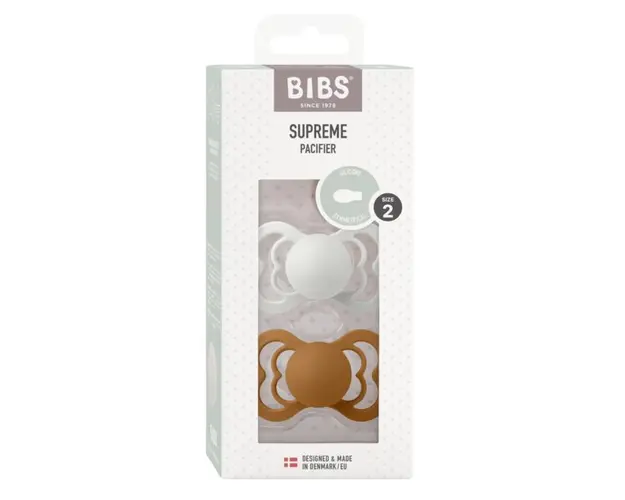 Set 2 suzete Bibs Supreme Silicon tetina simetrica 6 luni + HazeCaramel