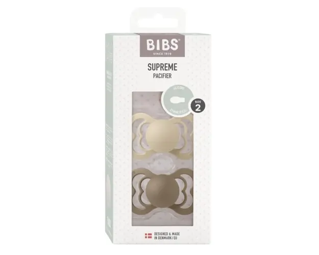 Set 2 suzete Bibs Supreme Silicon tetina simetrica 6 luni + VanillaDark Oak