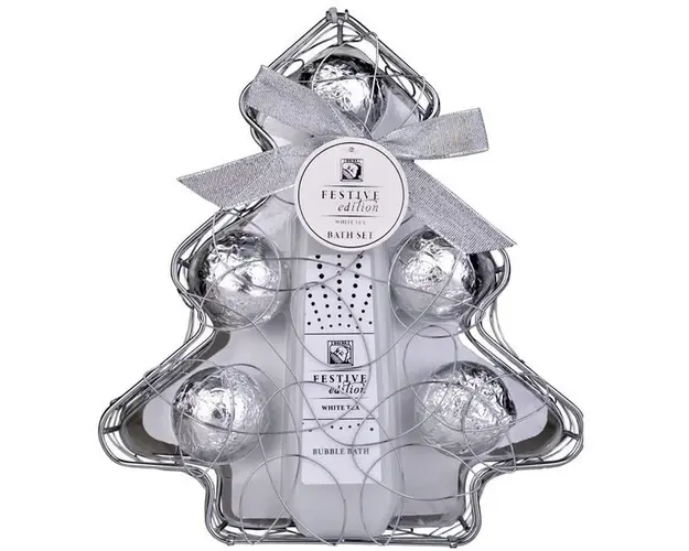 Set 250 ml spuma de baie si 200 g bile efervescente Festive Edition Parfum de ceai alb