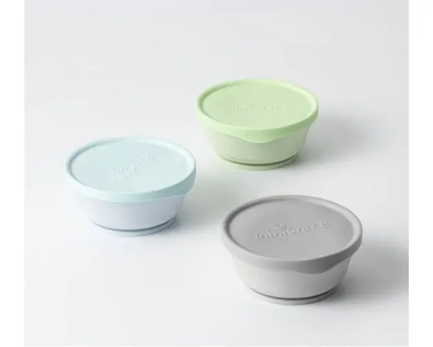 Set 3 boluri cu capac hrana bebelusi Miniware AquaGreyKeylime
