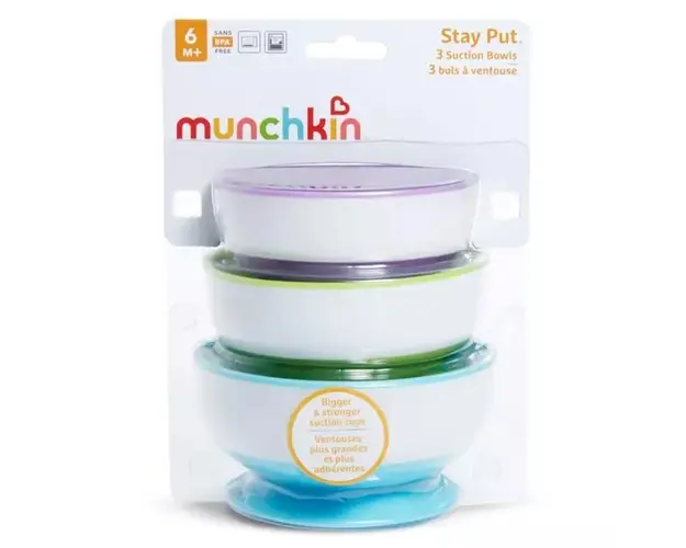 Set 3 boluri Stay Put Munchkin cu ventuza dimensiuni variate 6L+