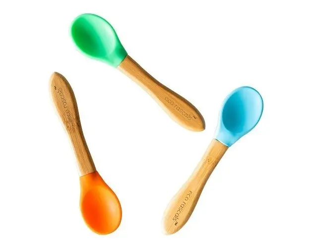 Set 3 lingurite bambus albastru, verde, portocaliu eco ras