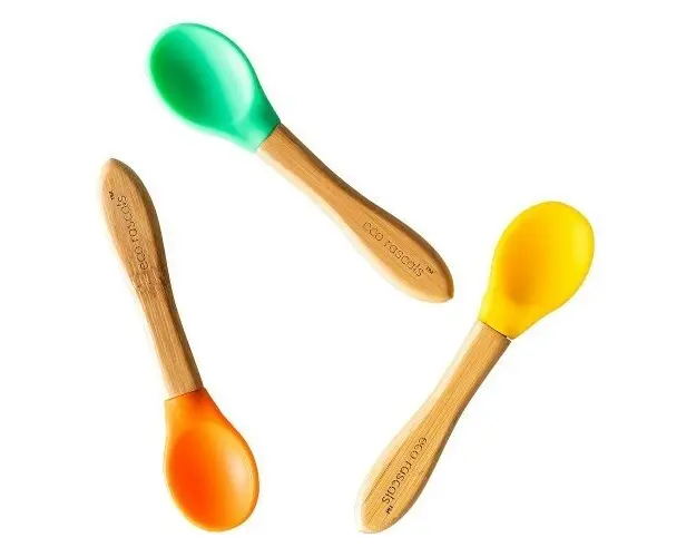 Set 3 lingurite bambus verde, portocaliu, galben eco rasca
