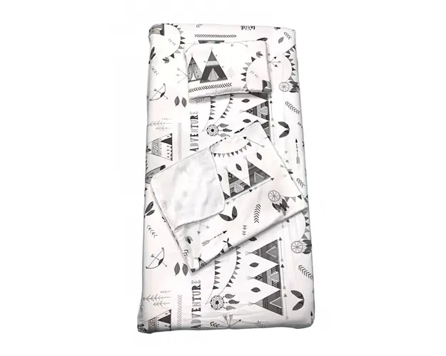 Set 3 piese paturica cu cearsaf si pernuta 120x60 cm Corturi de indian gri