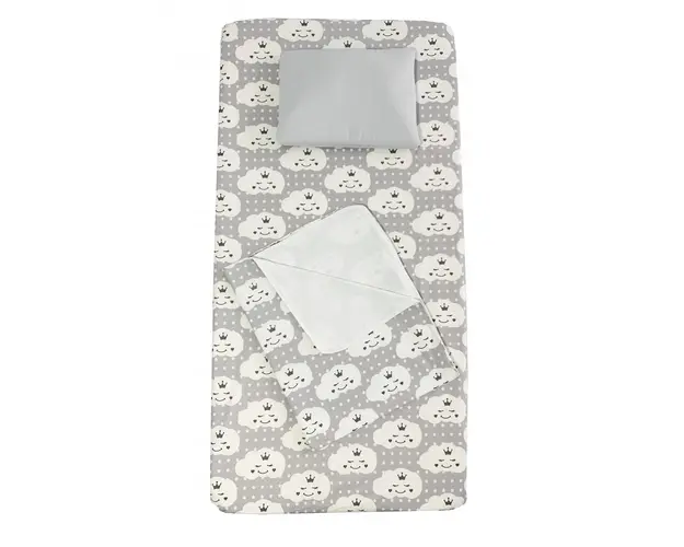 Set 3 piese paturica cu cearsaf si pernuta 120x60 cm Norisori zambareti gri