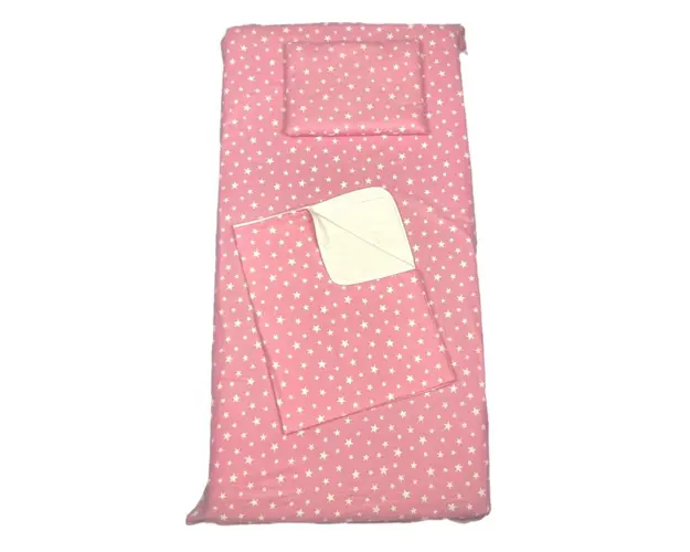 Set 3 piese paturica cu cearsaf si pernuta 120x60 cm Stelute pe roz