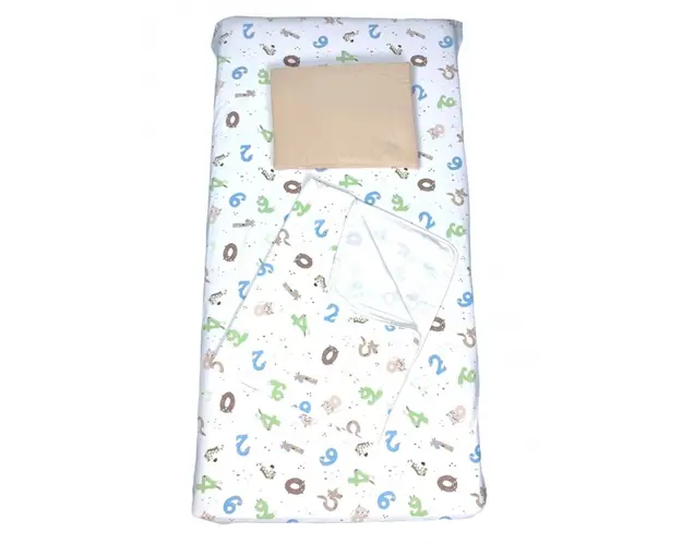 Set 3 piese paturica cu cearsaf si pernuta 140x70 cm Cifre nazdravane