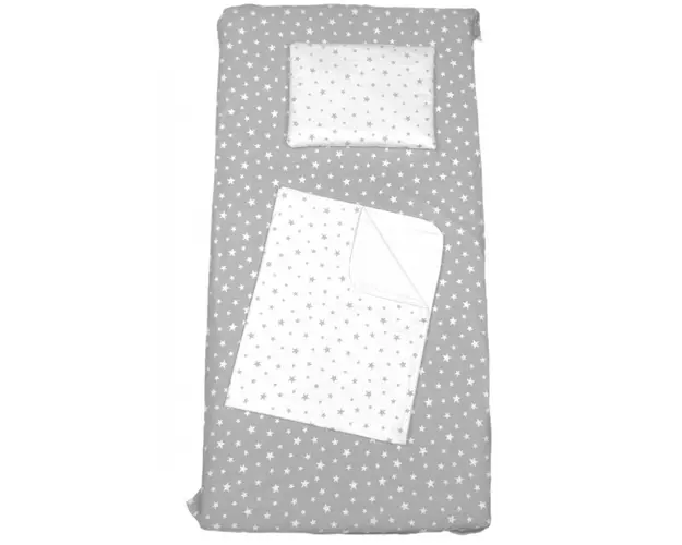 Set 3 piese paturica cu cearsaf si pernuta 140x70 cm Mix stelute gri