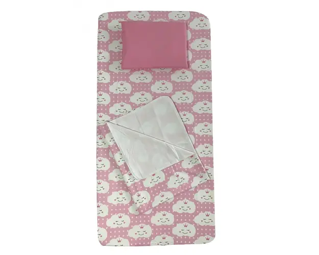 Set 3 piese paturica cu cearsaf si pernuta 140x70 cm Norisori zambareti roz