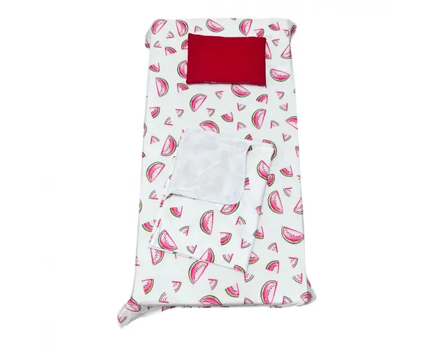 Set 3 piese paturica cu cearsaf si pernuta 140x70 cm Pepene rosu pe alb