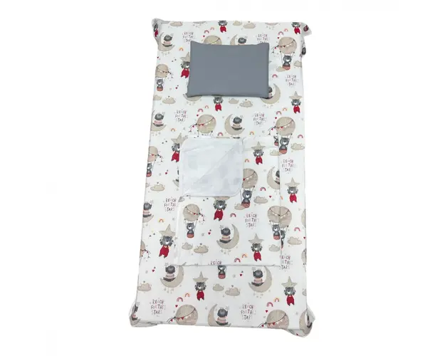 Set 3 piese paturica cu cearsaf si pernuta 140x70 cm Ursuleti zburatori