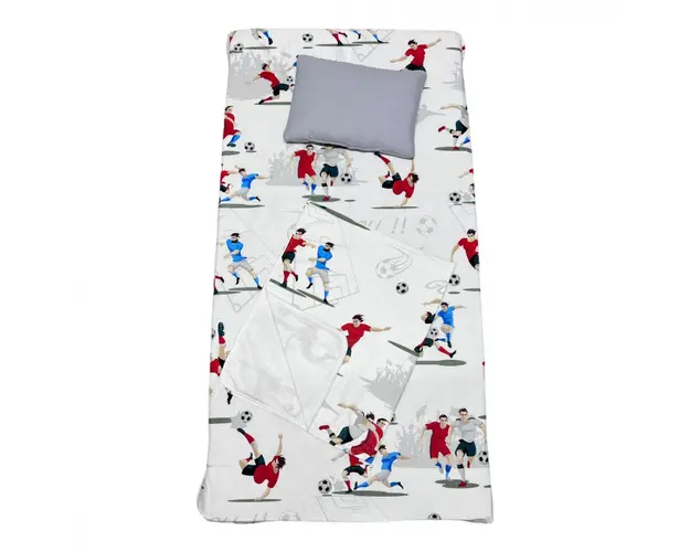 Set 3 piese paturica cu cearsaf si pernuta 160x80 cm Fotbalisti