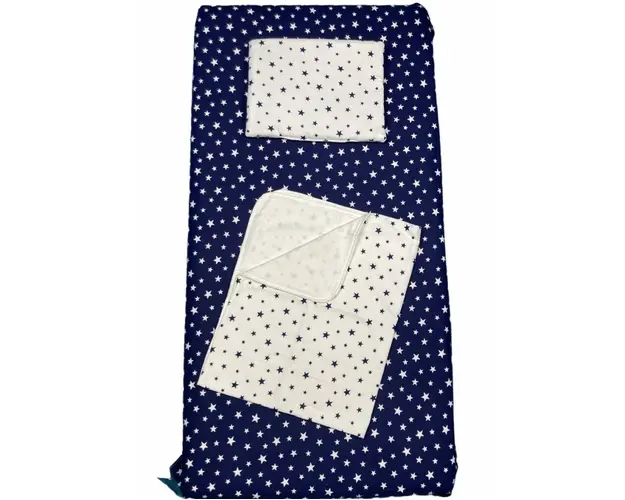 Set 3 piese paturica cu cearsaf si pernuta 160x80 cm Mix stelute bleumarin