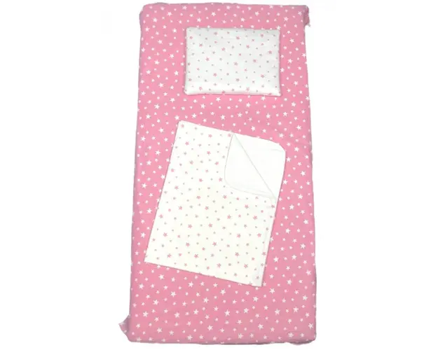 Set 3 piese paturica cu cearsaf si pernuta 160x80 cm Mix stelute roz