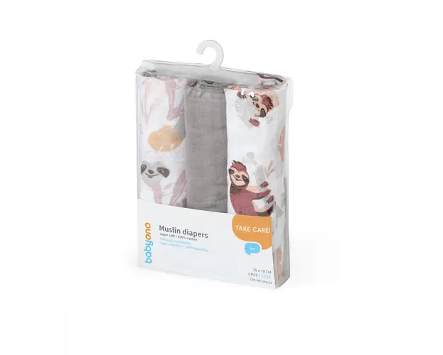 Set 3 scutece Babyono din muselina soft gri